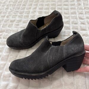 Fly London 39 Wate Gray Suede Leather Booties Shoes Slip On Casual Comfort